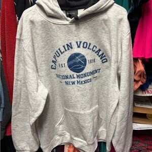 Capulin Volcano Graphic Hoodie Sweatshirt - Gray with Blue Print